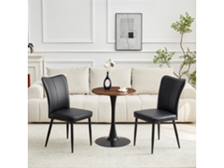 Conjunto Mesa Y Sillas 60 Cm - Mesa Redonda Mdf Con Patas Negras Y 2 Sillas Comedor Pu Negras - Negro, Nogal