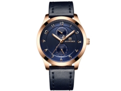 Reloj De Pulsera De Cuarzo Para Hombre Naviforce Con Correa De Pu, Estilo Elegante Para Negocios, Oro Rosa + Azul
