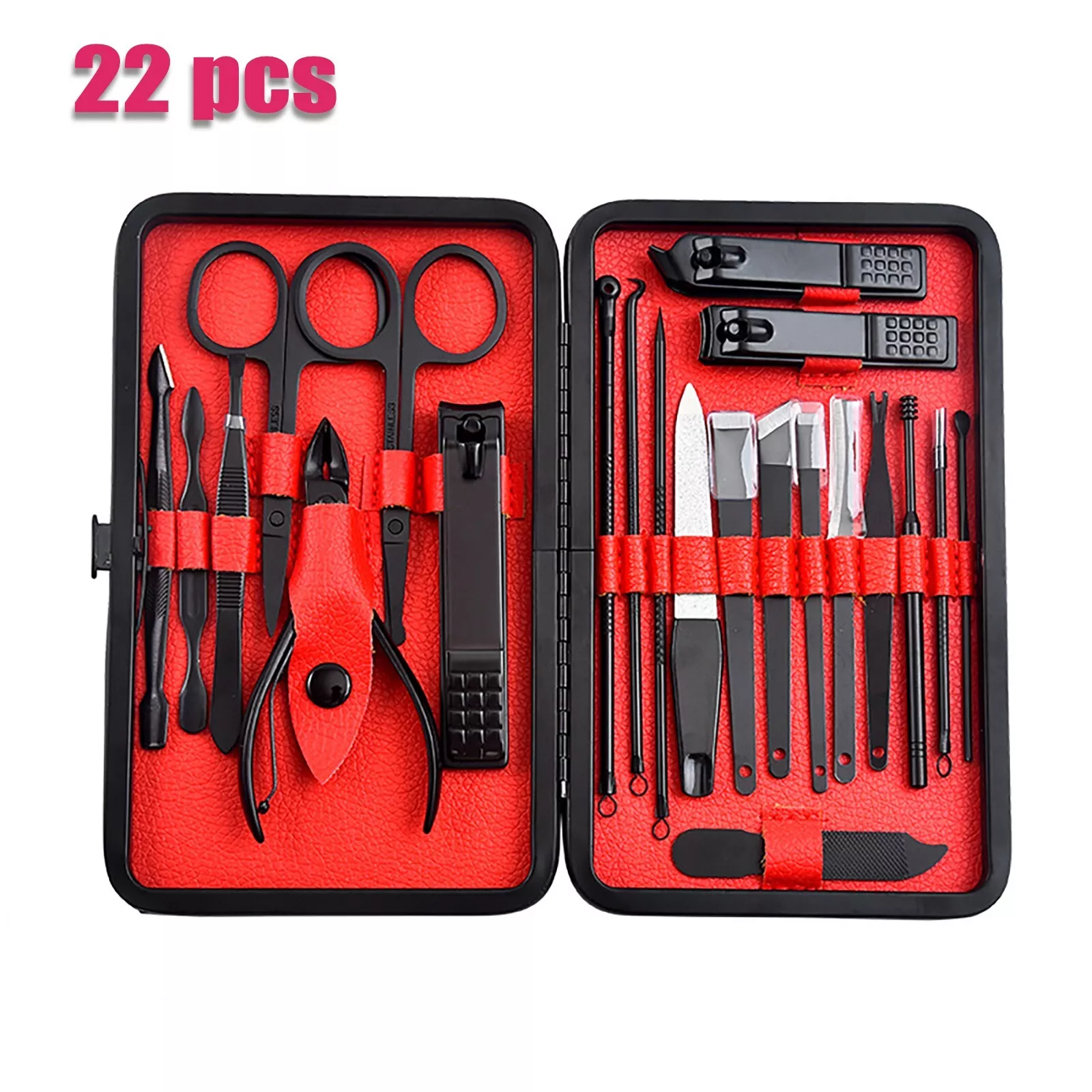 RNEMITERY Juego de Cuidado de Uñas 22 Piezas con Cortaúñas Solingen, Estuche de Cuero y Acero Inoxidable