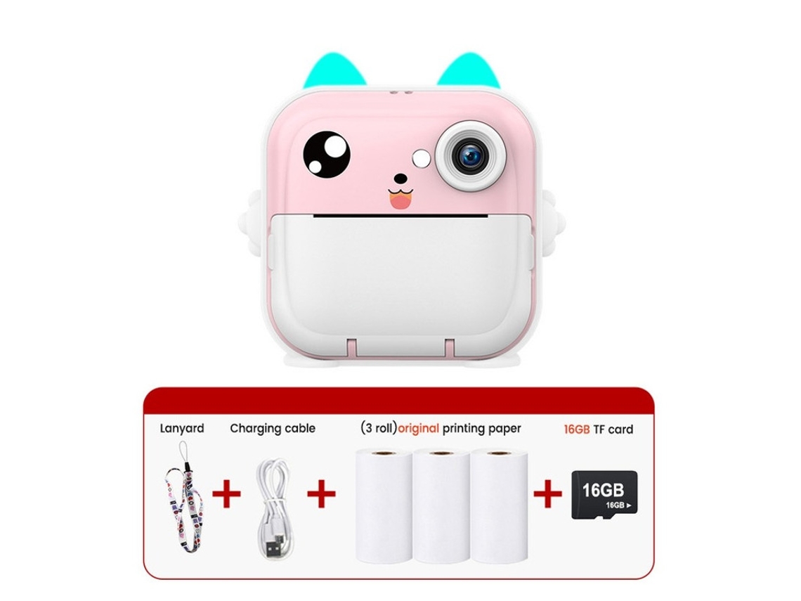 Máquina de fotos instantáneas Yizhood de 16 GB para niños, 2,4 pulgadas, con papel de impresión rosa para niños