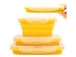 2026da-set De 3 Cajas De Silicona Plegables Para Almuerzo Portátiles, Herméticas, Microondas, Lavavajillas Y Congelador, Amarillo