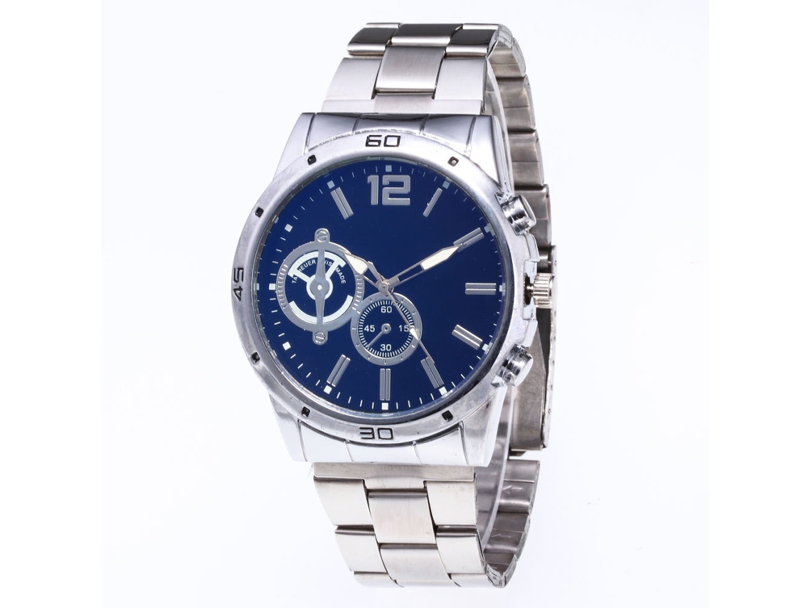 Reloj De Pulsera Analógico Con Movimiento De Cuarzo, Brazalete De Acero Plateado Y Azul.