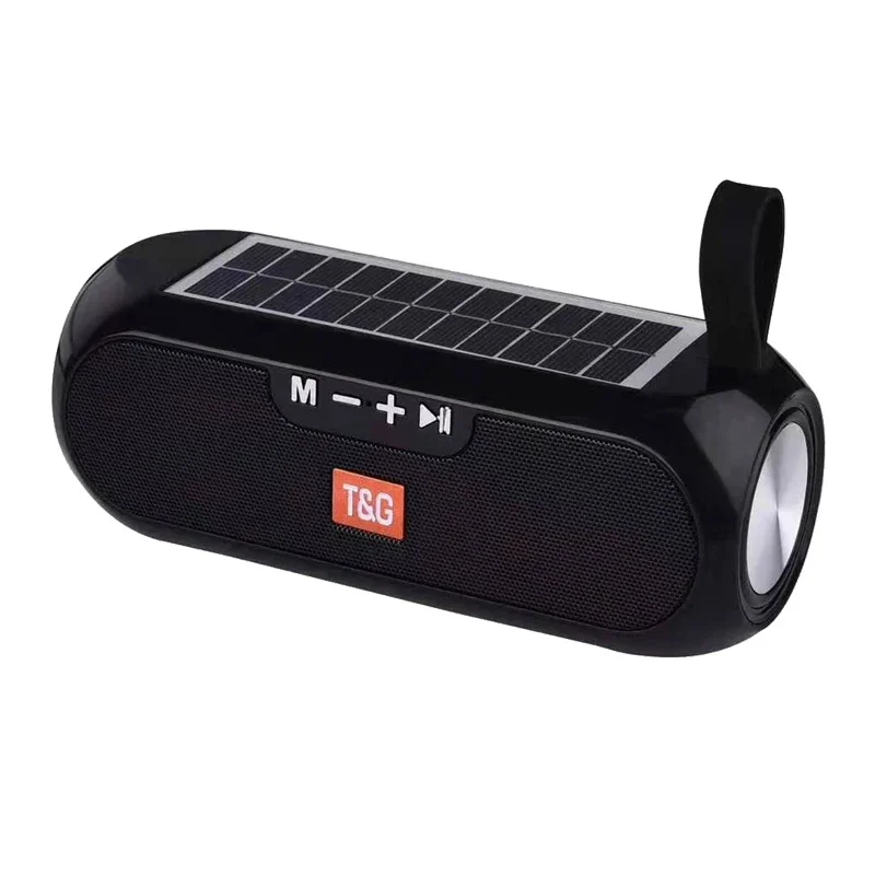 (negro) Altavoz Bluetooth Inalámbrico Portátil Alimentado Por Energía Solar Con Subwoofer Para Exteriores.