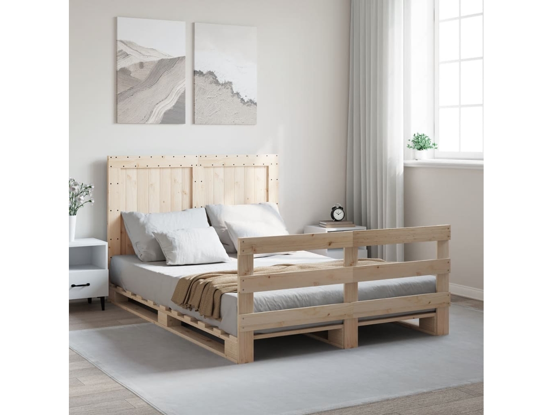 Estructura De Cama Con Cabecero Madera Maciza Pino 140x200 Cm