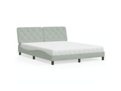 Cama Con Colchón Terciopelo Gris Claro 160x200 Cm