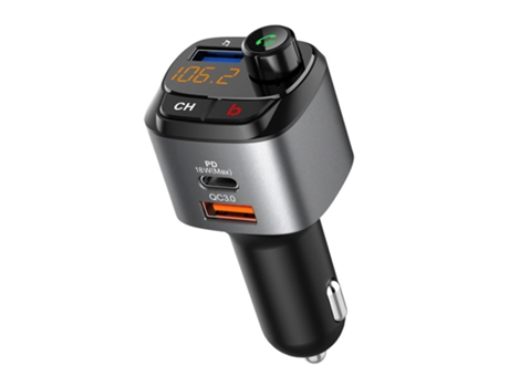 Bluetooth 5.0 Kit de coche Manos libres Reproductor de MP3 para coche Transmisor FM QC3.0 Carga rápida PD18W Cargador de coche de carga rápida (Neg...
