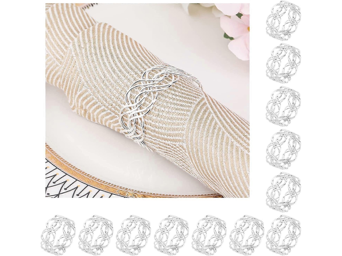 Omni-12 Anillos De Servilletas Metálicos Entrelazados, Diseño Elegante, Plata, Para Fiestas Y Decoración De Mesa