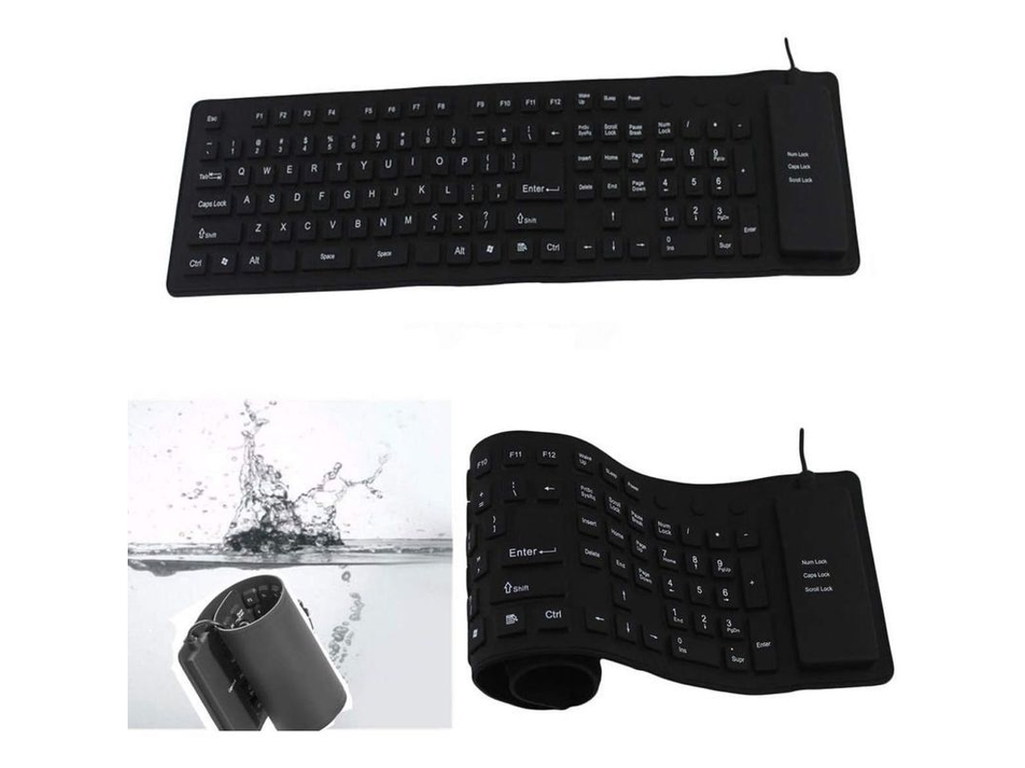Teclado De Silicona Con 109 Teclas, Resistente Al Agua, Portátil, Flexible, Plegable, Silencioso, Usb 2.0 Para Pc/portátil, Negro.