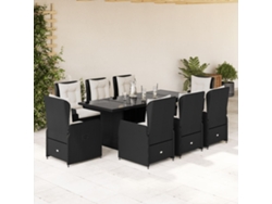 Juego de comedor de jardín de 9 piezas con cojines, mimbre sintético negro, DKD Home Decor