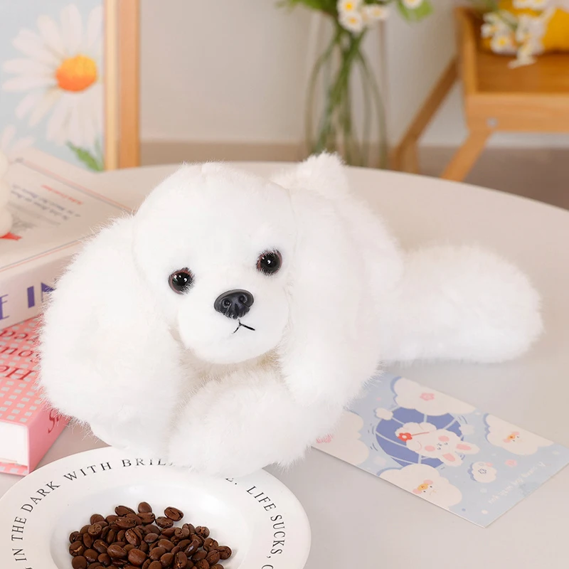 (branco, 30 Cm) Lindo Cachorrinho De Pelúcia Reclinado, Almofada Kawaii De Cachorrinho Preto