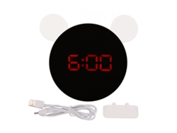 Reloj Despertador Digital Espejo Con Forma De Orejas De Ratón Led, Modo Snooze Y Nocturno Para Niños, Dormitorio, Rojo