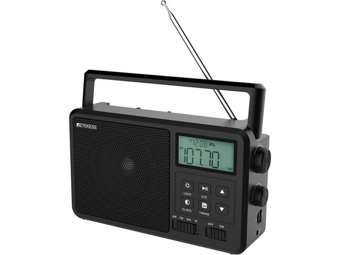 Radio portátil Retekess TR638, AM/FM SW con pantalla LCD, sintonización digital, buena calidad de sonido inalámbrico, temporizador, TF/USB