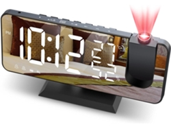 Proyector Reloj Despertador Techo Radio FM Reloj Despertador Proyección Reloj Digital de 180 ° con Pantalla de Espejo LED de 7 'Puerto de Carga USB Función de repetición Ala Doble CUICH