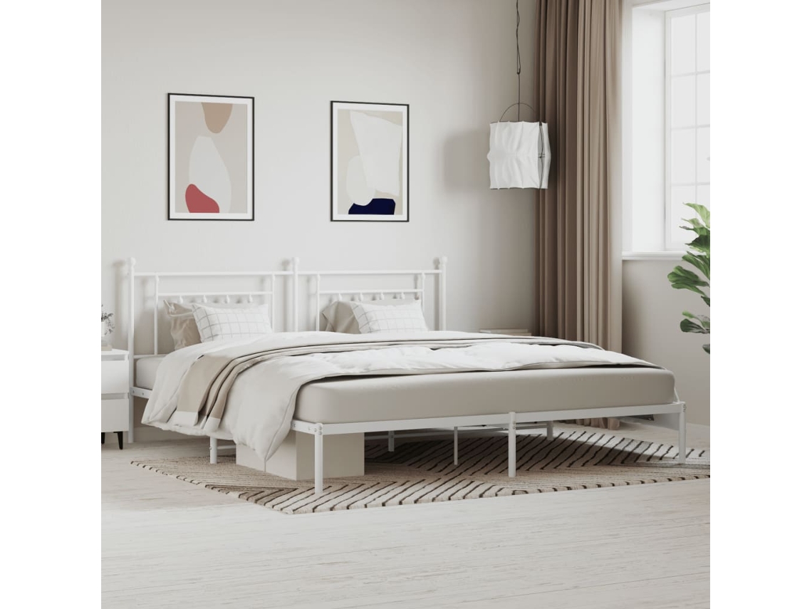 Estructura Cama Sin Colchón Con Cabecero Metal Blanco 200x200cm