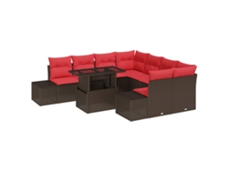 Maison Exclusive - Conjunto De Sofá De Jardim 9 Pcs Marrom E Vermelho Vime Pe