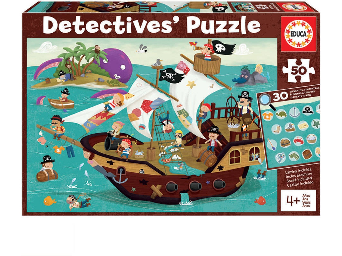 Puzzle EDUCA Detective Puzzles 50 Piezas Barco Pirata (Edad Mínima: 4 Años - 50 Piezas)