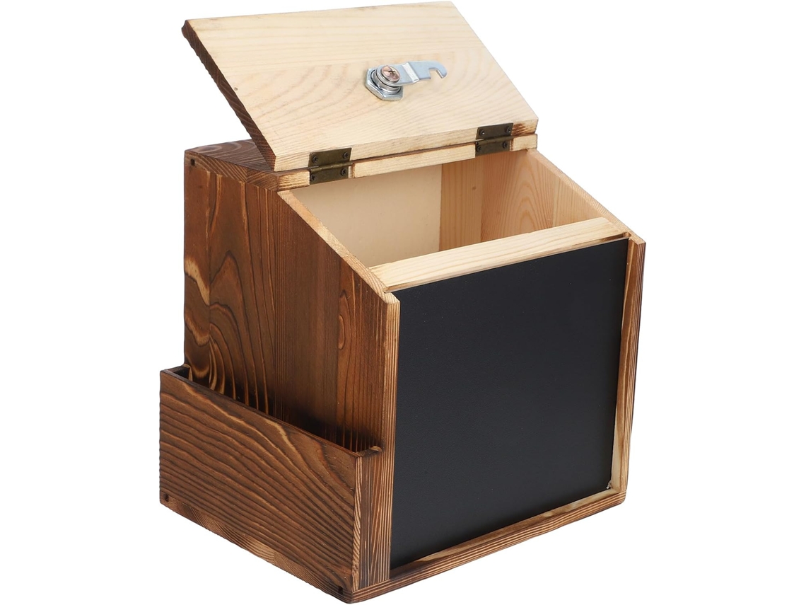Caja De Donaciones De Madera Para Montaje En Pared Con Pizarra Con Cerradura, Fácil Instalación.