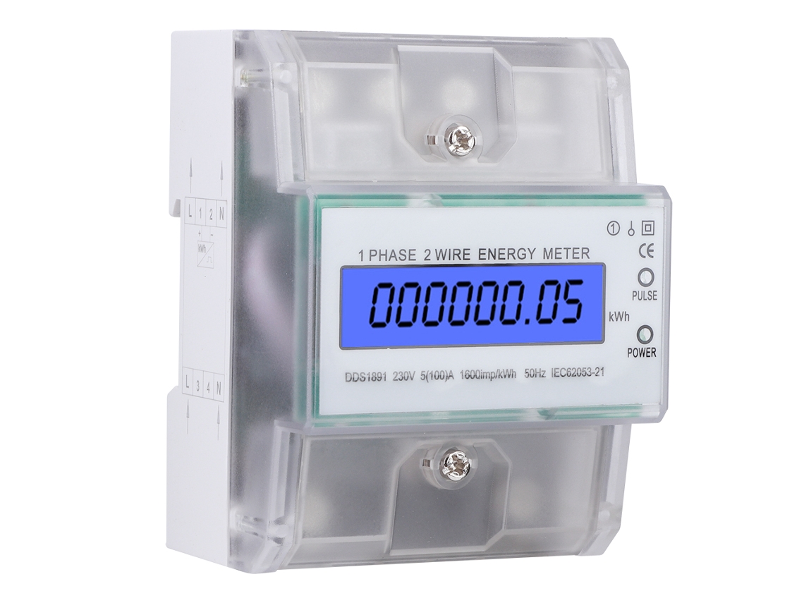 Contador De Energía Monofásico Din Rail 4p Con Pantalla Lcd Y Cubierta Transparente