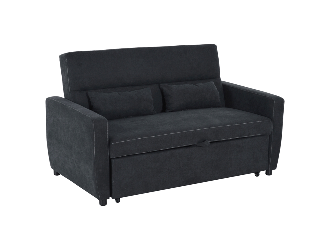 Sofá Cama 2 Plazas Convertible Respaldo Ajustable Tela Negro 148x82x89