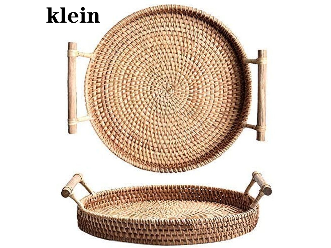 Cesta de pan redonda con asa de mimbre