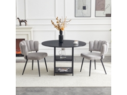 Conjunto mesa y sillas 107 cm - mesa redonda 2 niveles almacenaje + 2 sillas grises flor, estilo industrial - negro/gris