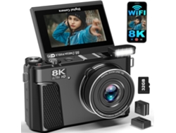Cámara Digital 8k Para Fotografía, Cámara De Vlogs Wifi De 88 Mp Para Youtube Con Zoom Digital De 18x (negra)