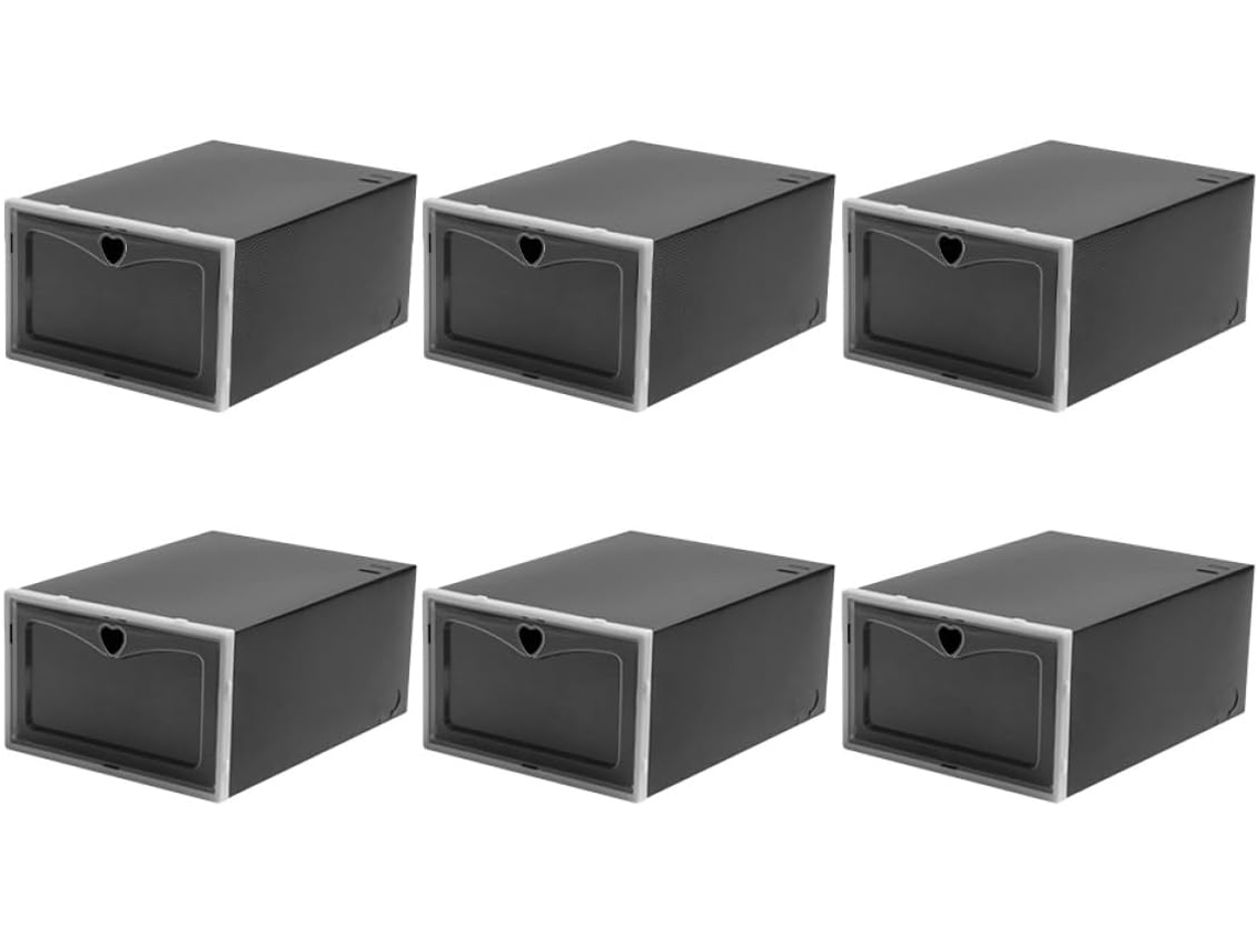 Organizadores Zapatos Pp Negro 6 Piezas Apilable Cajón Perforado Prácticos Duraderos Hogar Caja