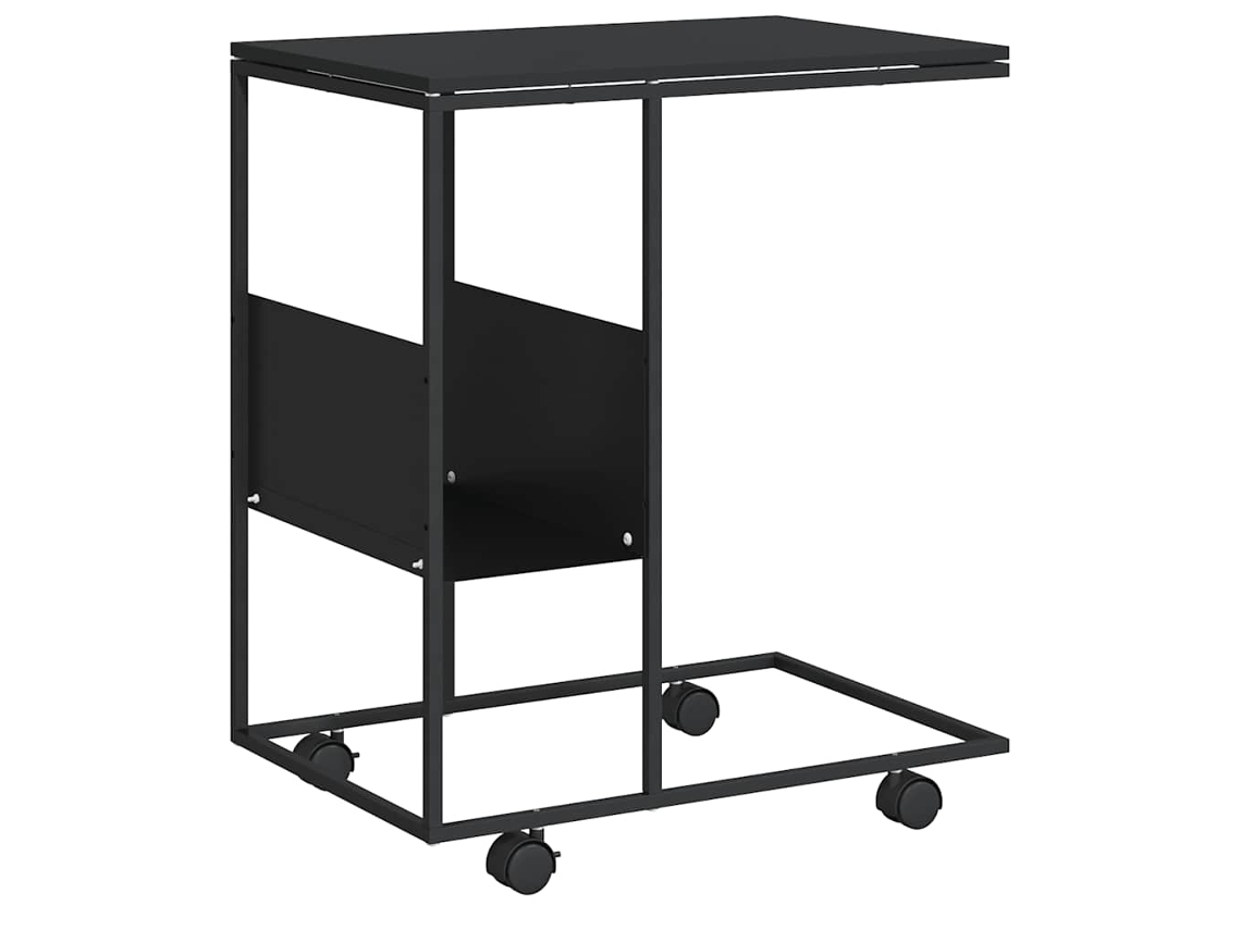 Mesa auxiliar con ruedas, derivados de madera negra, MAISON EXCLUSIVE, 55x36x63,5 cm