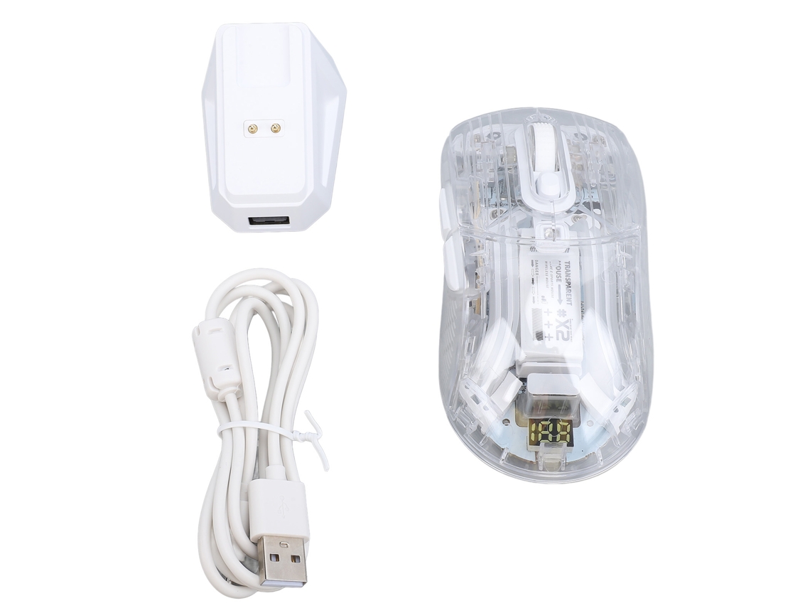 Mouse Transparente Com Base De Carregamento Sem Fio Rgb Modos Triplos Design De Shell Cristal Branco