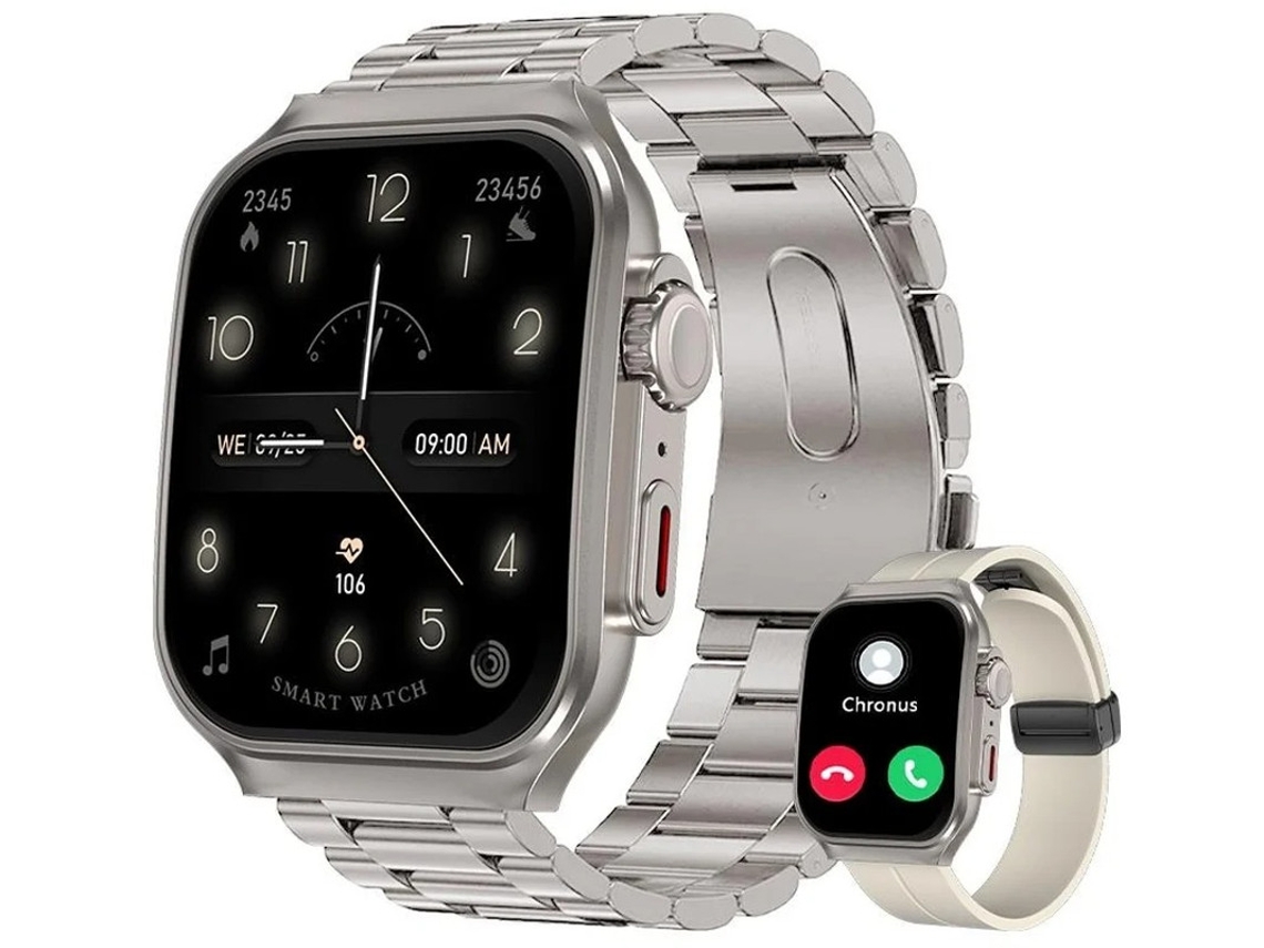 Reloj inteligente Yizhood con pantalla Ultra HD de 2.0 pulgadas y diseño curvo 3D, llamadas Bluetooth, monitorización de frecuencia cardíaca y SpO2 (plateado) (dos correas)