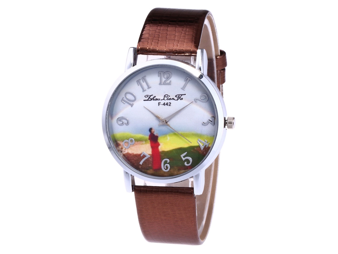 Reloj De Pulsera Analógico De Cuarzo Con Esfera Redonda, Estilo Moderno, Color Marrón.