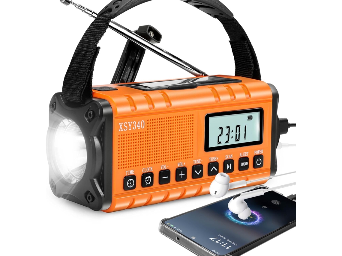 Radio solar con manivela y alerta meteorológica NOAA/AM/FM, 10 000 mAh, linterna LED y luz de lectura, alarma SOS Chrui