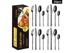 Juego De Cubiertos Chrui En Acero Inoxidable 16 Piezas Para 4 Personas Con Patrón De Piedra, Lavavajillas (negro)