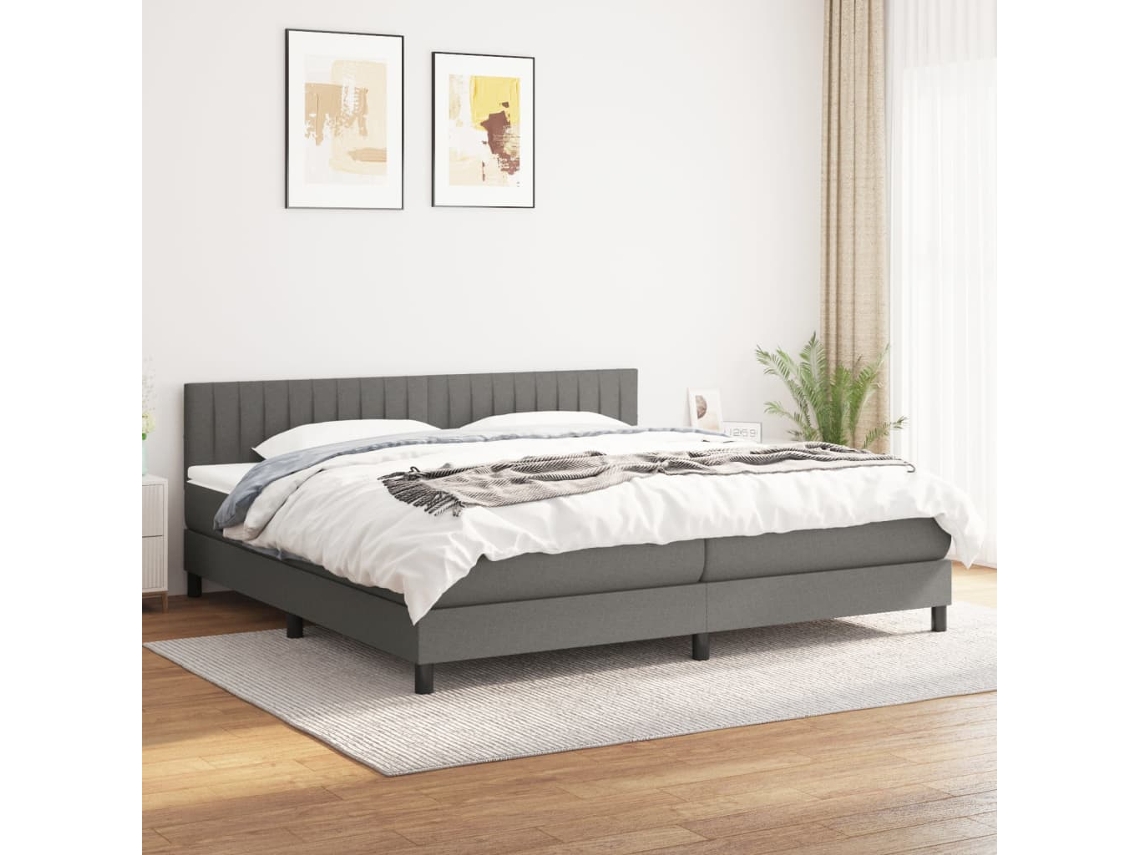 Cama Box Spring Con Colchón Tela Gris Oscuro 200x200 Cm