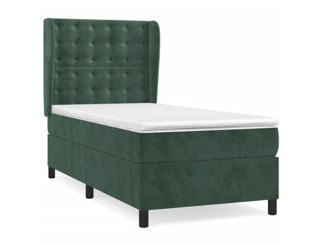 vidaXL Cama con somier y colchón 90x200 cm terciopelo verde oscuro