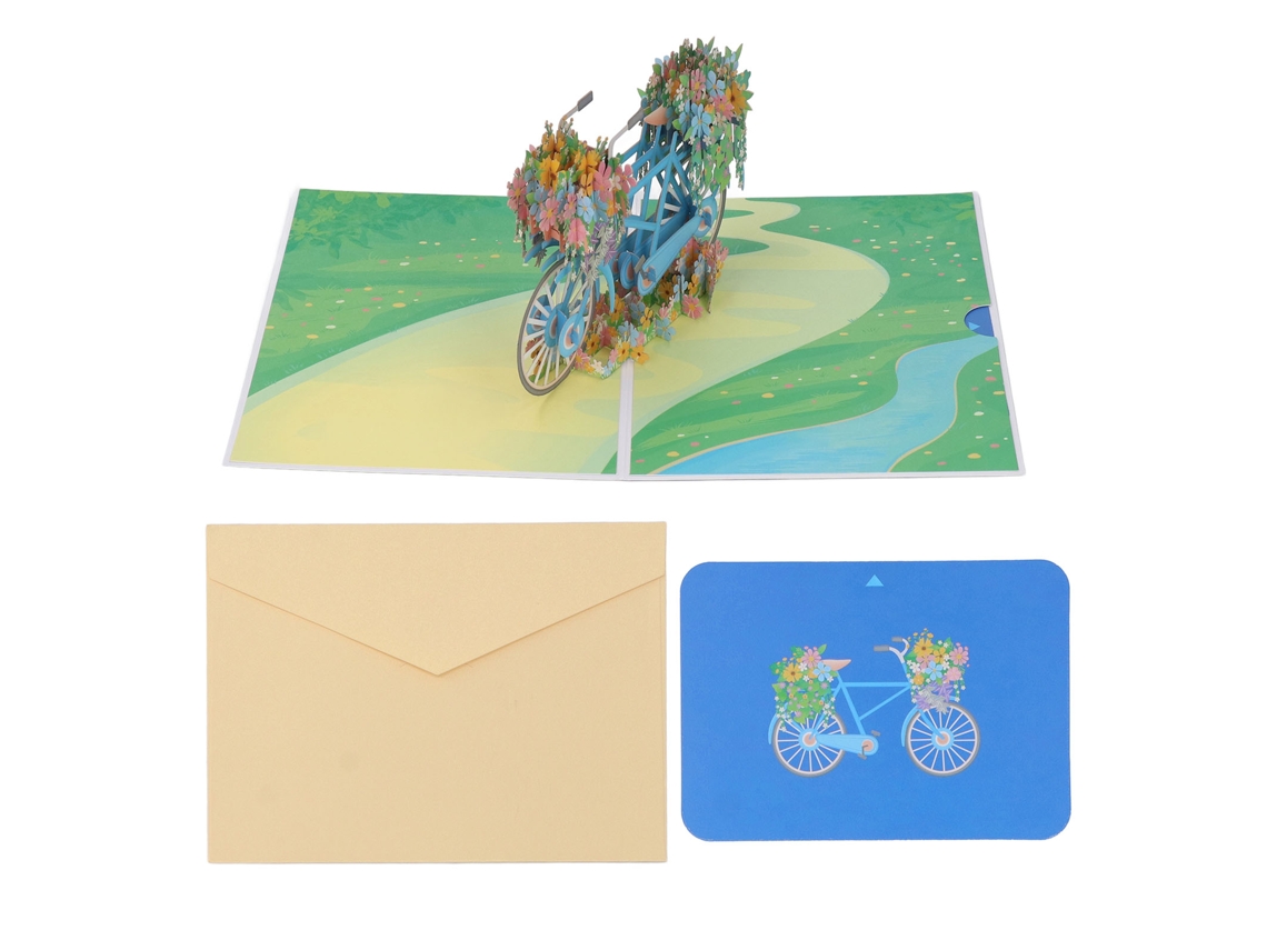 Tarjeta De Felicitación 3d Carta Popup Flor Bicicleta Primavera Con Sobre Y Nota Para Cumpleaños