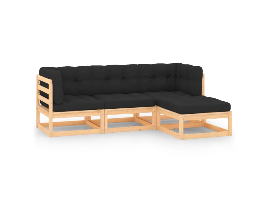 Conjunto de salón de jardín de 4 piezas con cojines de pino macizo DKD Home Decor
