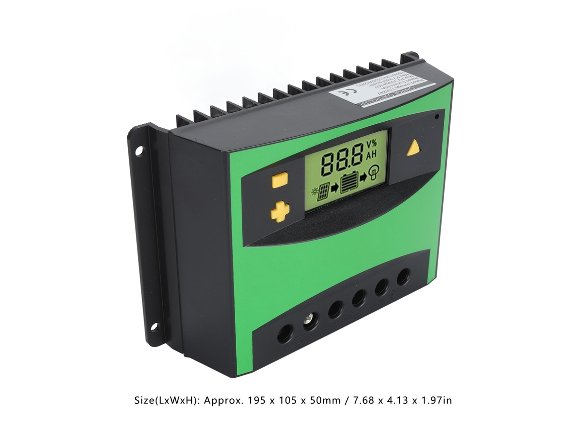 Controlador de carga solar LCD automático de 60 A, 12 V/24 V, con protección de batería PWM