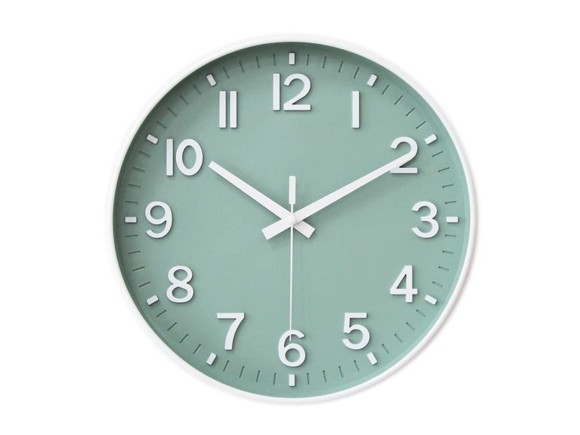 2026-reloj De Pared 30 Cm Silencioso Sin Tics Con Números Árabes 3d (verde Y Blanco)