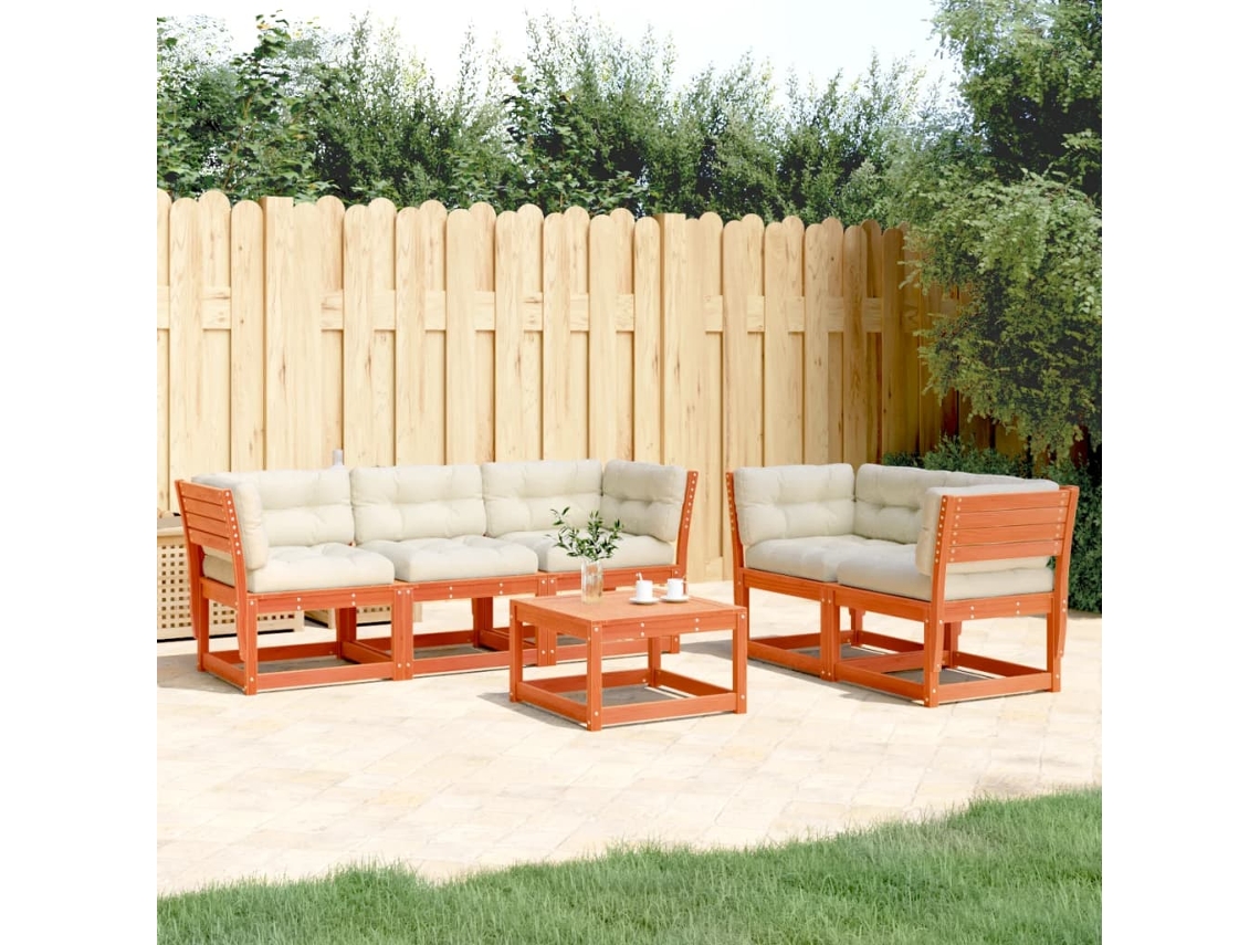 5 unidades Conj. Sofás Jardim Almofadões Pinho Maciço Castanho Mel Dkd Decoración Del Hogar
