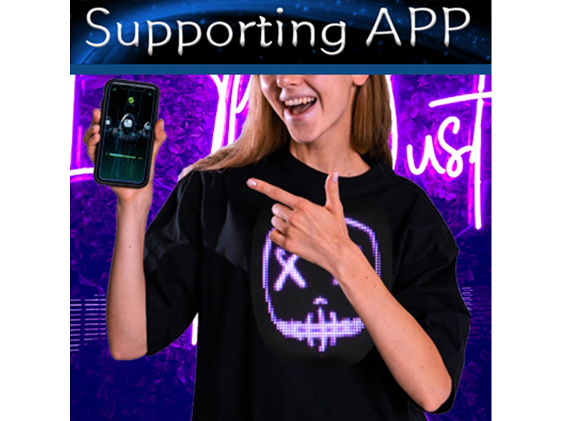 2026-camiseta Corta Manga Led Luminosa Con Control App Para Halloween Navidad Fiestas Clubs Bares 45 Imágenes Dinámicas 70 Estáticas