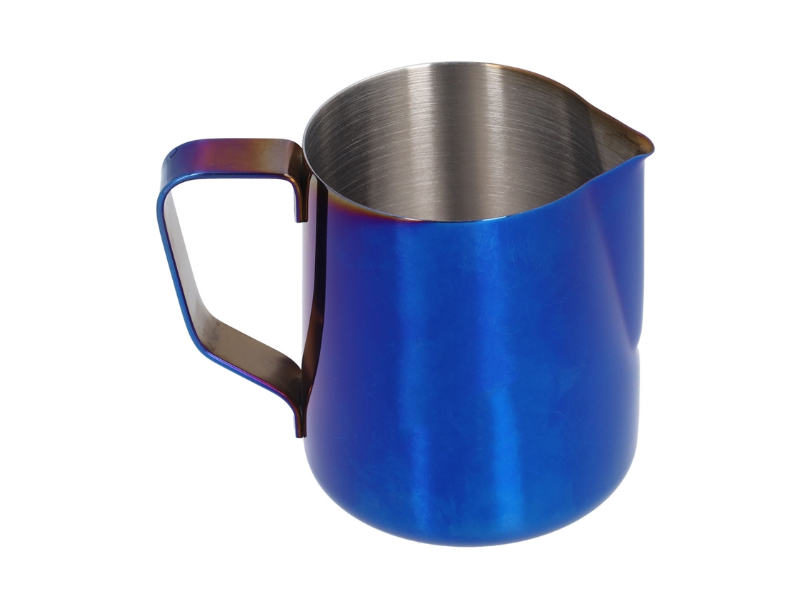 Jarra Espumadora De Leche De Acero Inoxidable 304 Con Escala Interna Y Boquilla Puntiaguda, Color Azul, 600 Ml.