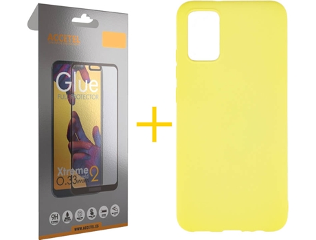 Kit Funda + Protector de Pantalla Samsung A02s ACCETEL Cristal Templado 3198 Amarillo