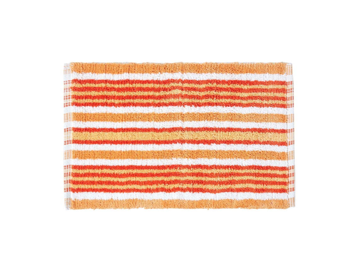 Homescapes Handloomed Striped Cotton Orange Bath Mat