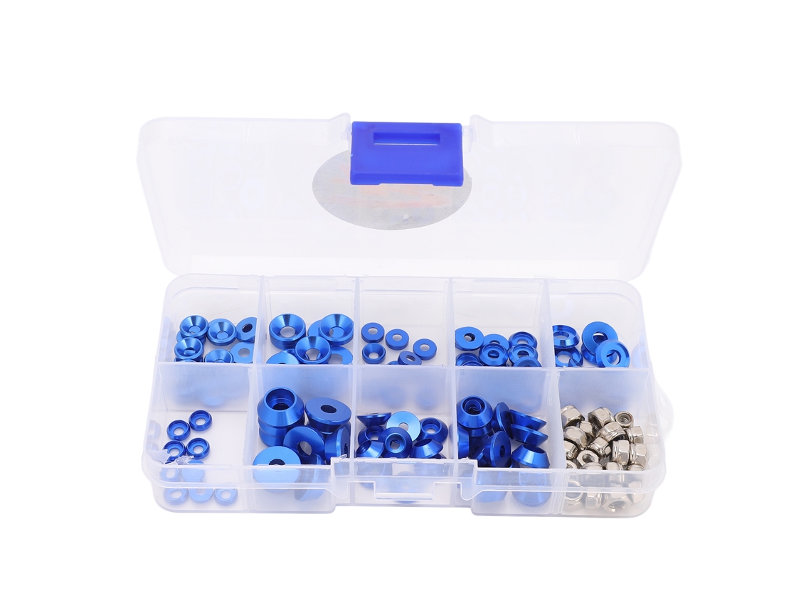 Kit De Tornillos Y Arandelas De Aluminio Cnc Para Coches Rc 1/10 1/8 Tuerca De Cabeza Redonda Plana Azul