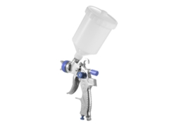 Pistola de pintura HVLP com alimentação por gravidade, copo de 600ml e bico de 1,4mm para pintura de carros, móveis e paredes.