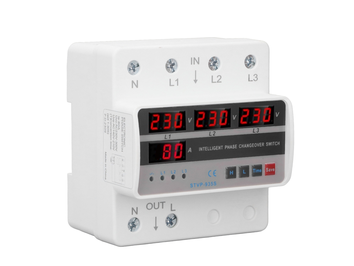 Conmutador De Transferencia Automática 3 Fases Din Rail 80a Ac220v Con Protección De Voltaje Y Corriente