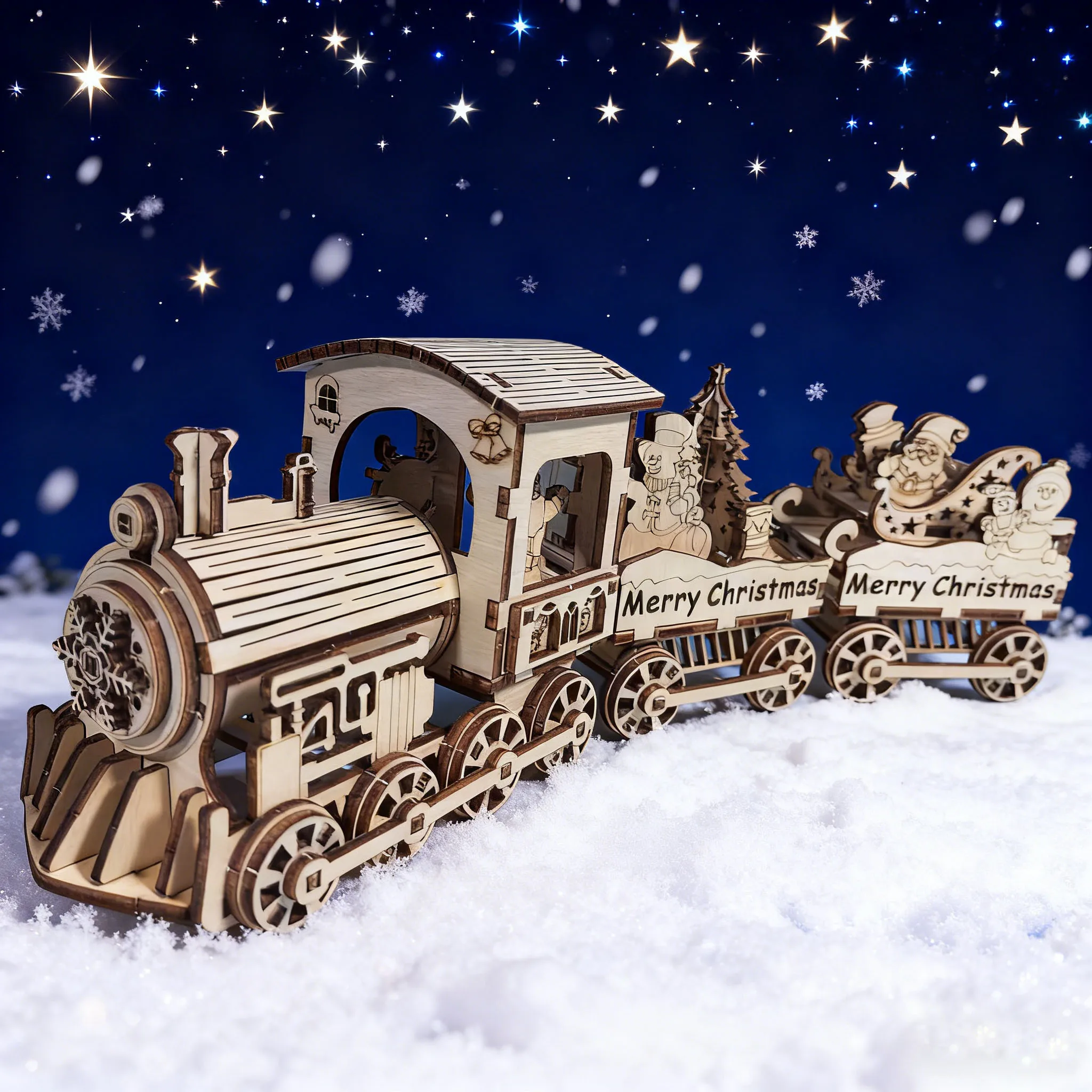 Tren Navideño De Madera Para Armar Tú Mismo - Rompecabezas Creativo 3d