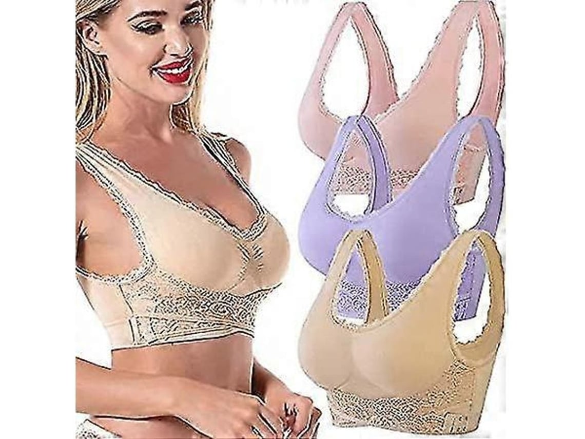 2026-3pcs Brassière Moulante Tourmaline Sans Fil, Soutien-gorge Liftant Croisé Avant Avec Boucle Latérale En Dentelle