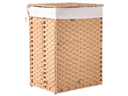 Cesto De Roupa Suja Trançado Com Forro Removível Beliani Mucubaji De Tecido Castanho 43x32x60